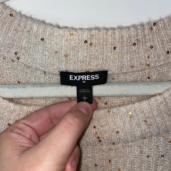 Express Ivory/Tan Sequin Sweater - size L - Picture 5 of 5